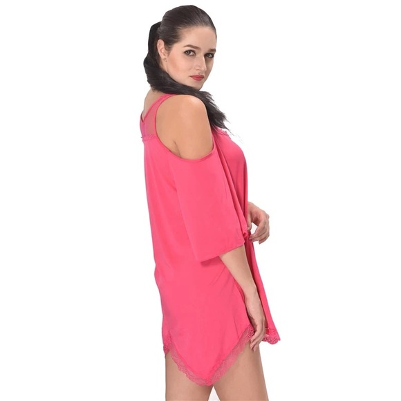 Cold Shoulder Mesh Panel Short Sleeve Sleepwear - Picture 4 of 4